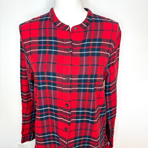 GAP Plaid Flannel Tiered Skirt Shirt Dress In Red Size Medium Tall - Picture 3 of 11